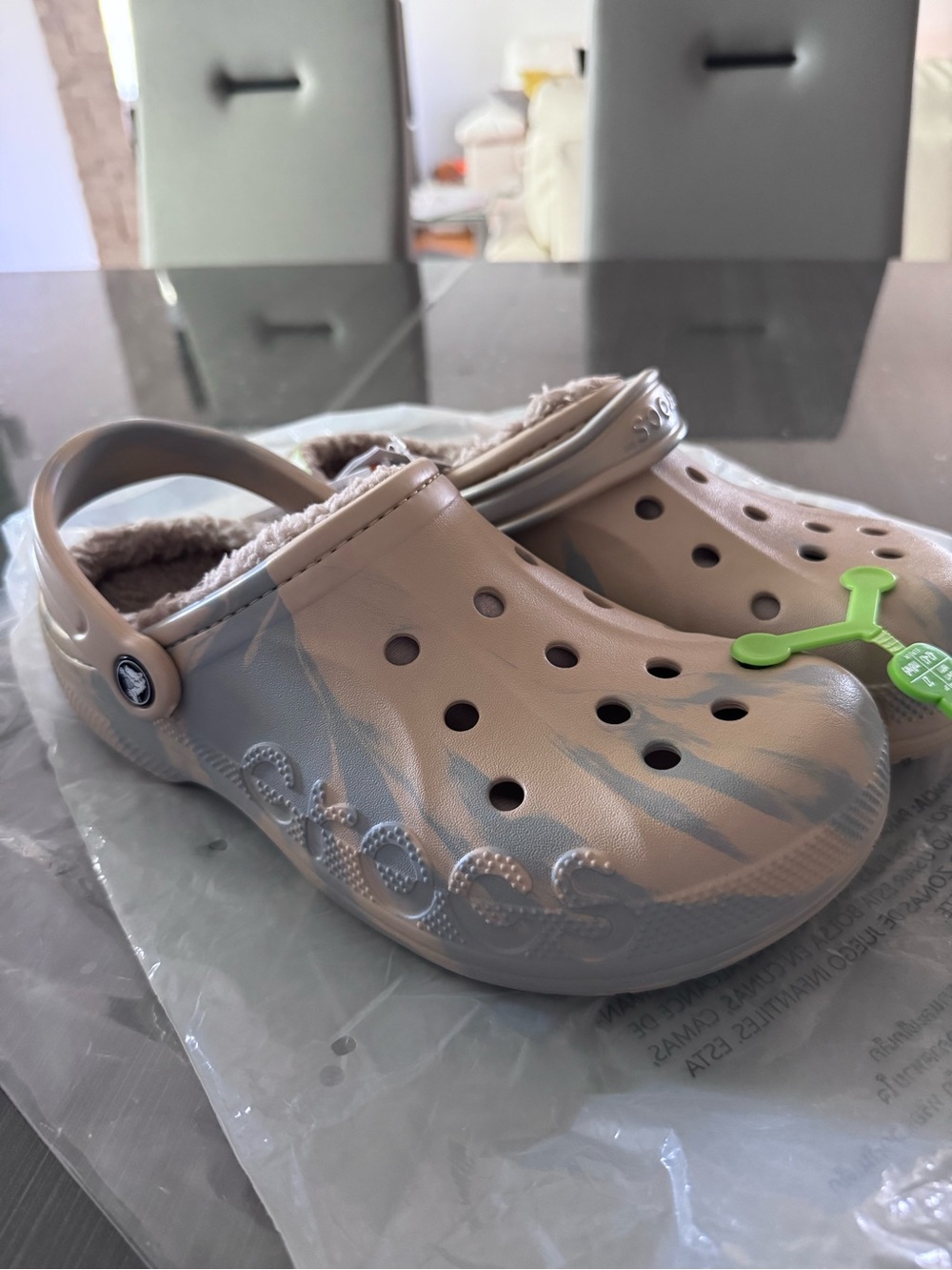 CROCS Lined Clogs in Beige with Blueish Gray